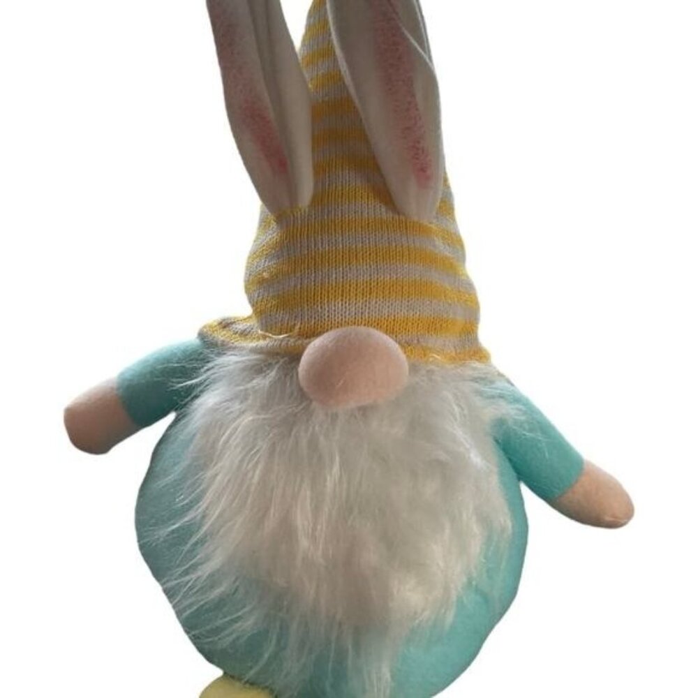 Easter Bunny Gnome Plush Weighted Decoration Blue Yellow 17" Festive Spring Deco